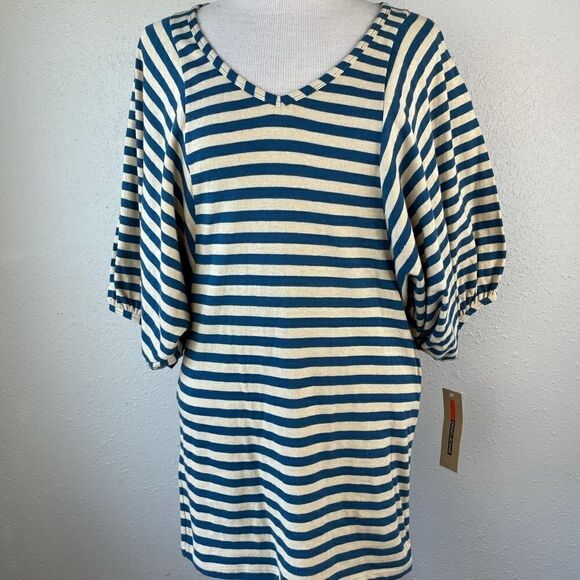 NWT DKNY Jeans 1/2 Sleeve Striped Tunic Top Size M - Picture 1 of 12